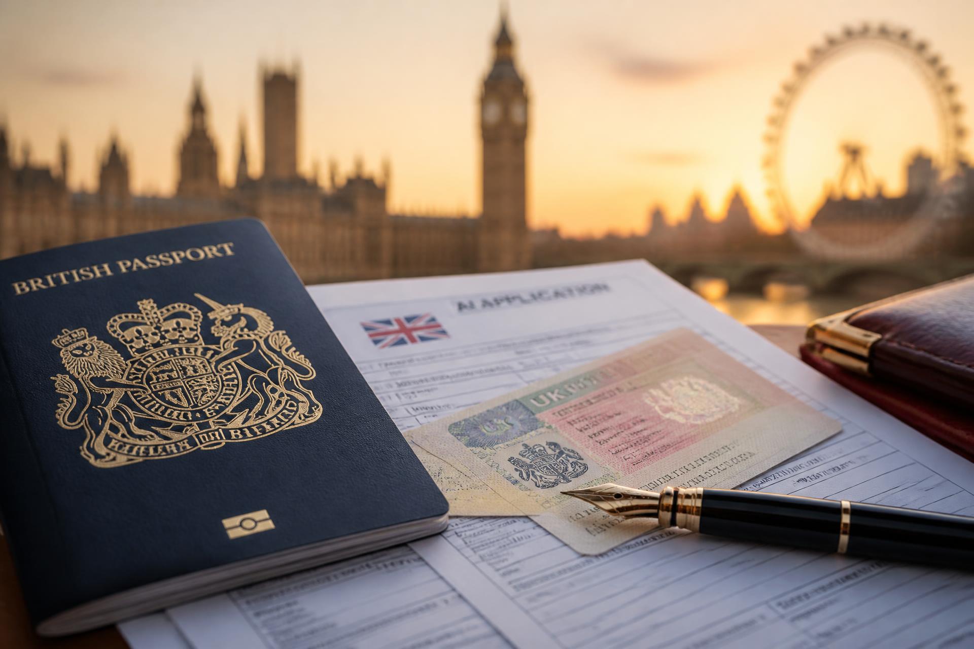 British passport, UK visa sticker and application forms