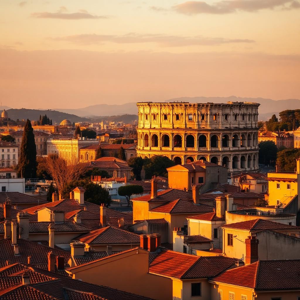 Rome skyline with the Colosseum at sunset